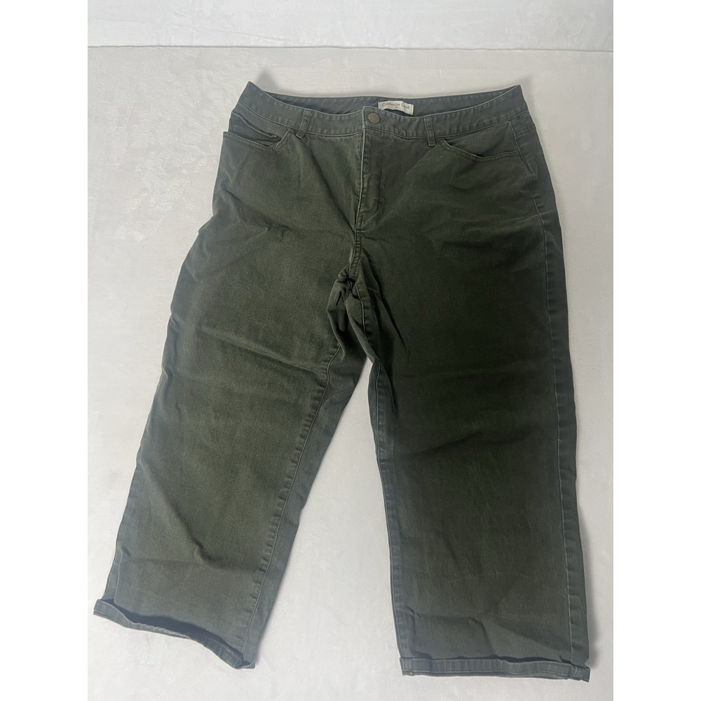 Coldwater Creek Womens Natural Fit Flat Front Cropped Pants Army Green Size 14